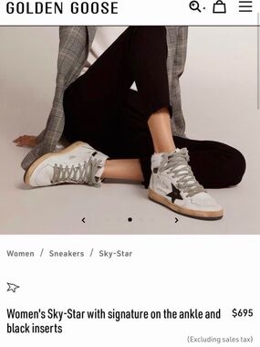 Golden Goose White High-Top Sneakers with Black Star and Gray Laces